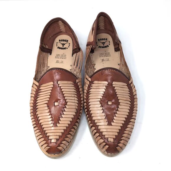 Rodeo Durango Huarache Sandals Shoes Mens 12 Brown Tan Woven Leather Rubber Sole - Picture 1 of 10